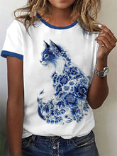 Damen-Katzen-Print-T-Shirt lässig